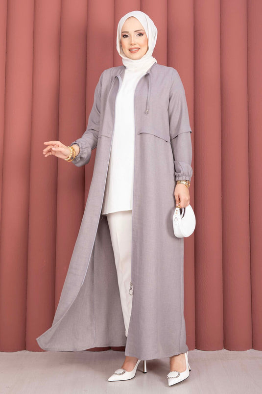 Abaya Modest Fermée Zippée Grise
