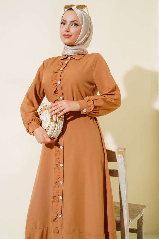 Ruffled Dress in Camel