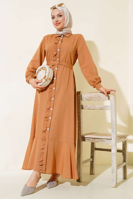 Ruffled Dress in Camel