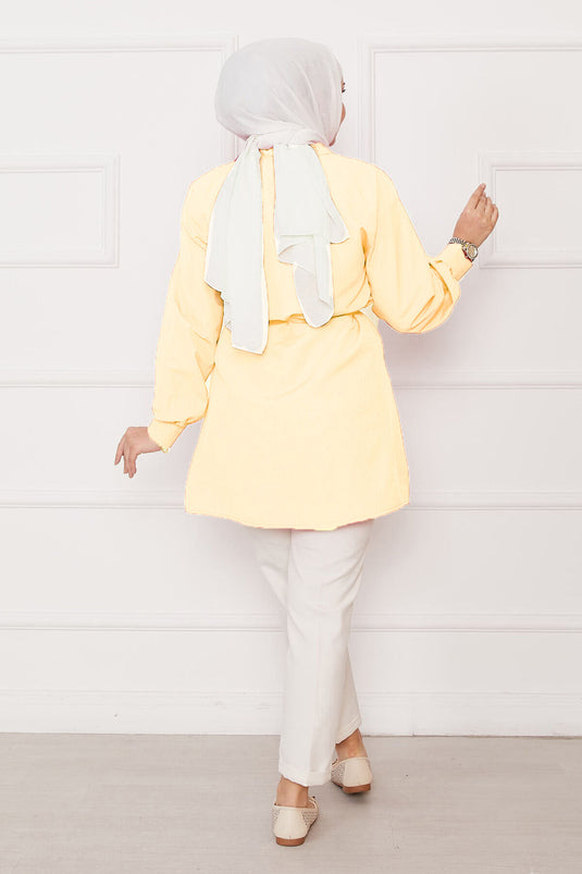 Chemise hijab à plis cachés et boutons cachés, jaune clair