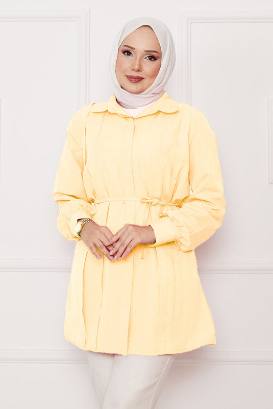 Chemise hijab à plis cachés et boutons cachés, jaune clair