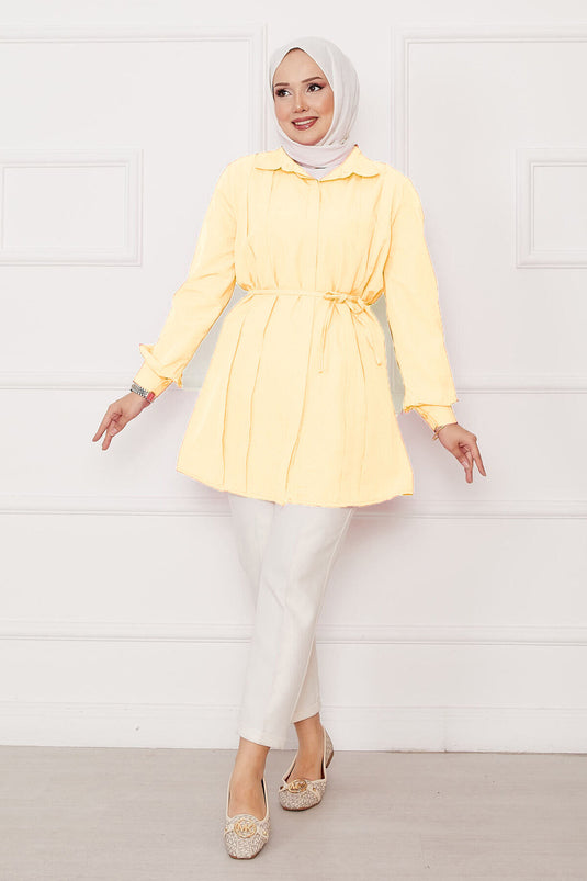 Chemise hijab à plis cachés et boutons cachés, jaune clair