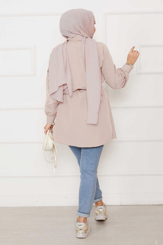 Chemise hijab beige à plis cachés