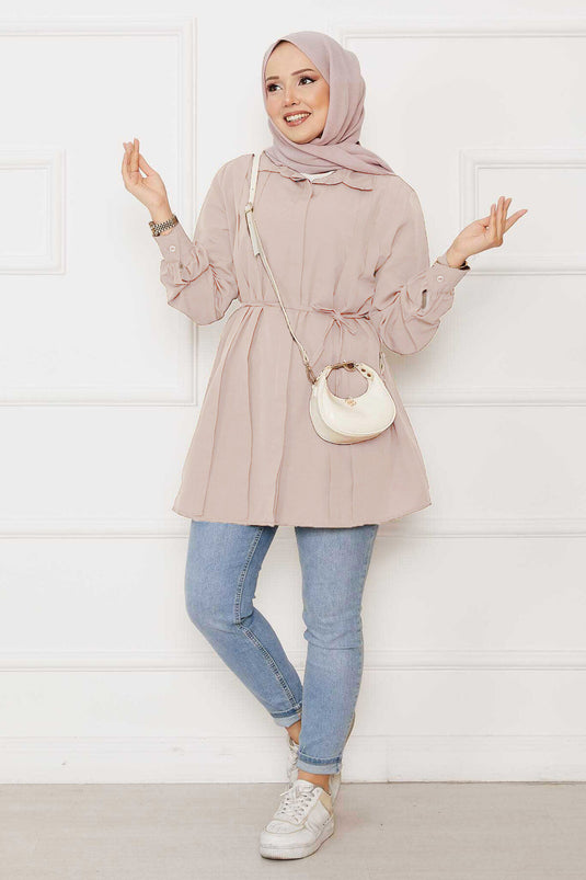 Chemise hijab beige à plis cachés