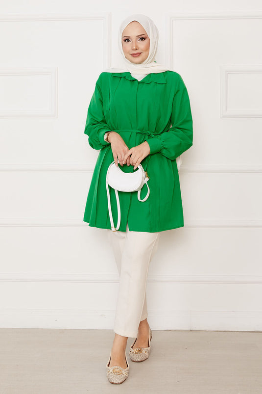 Hidden Button Pleat Detailed Hijab Shirt Benetton