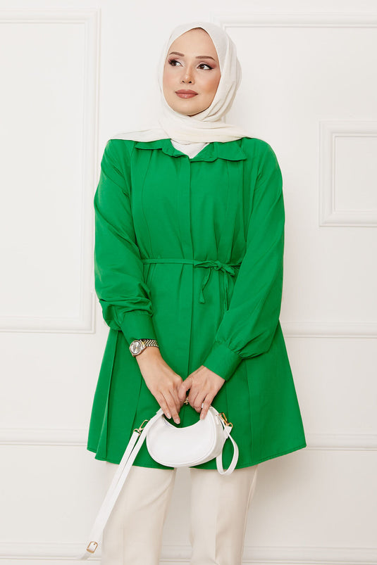Hidden Button Pleat Detailed Hijab Shirt Benetton