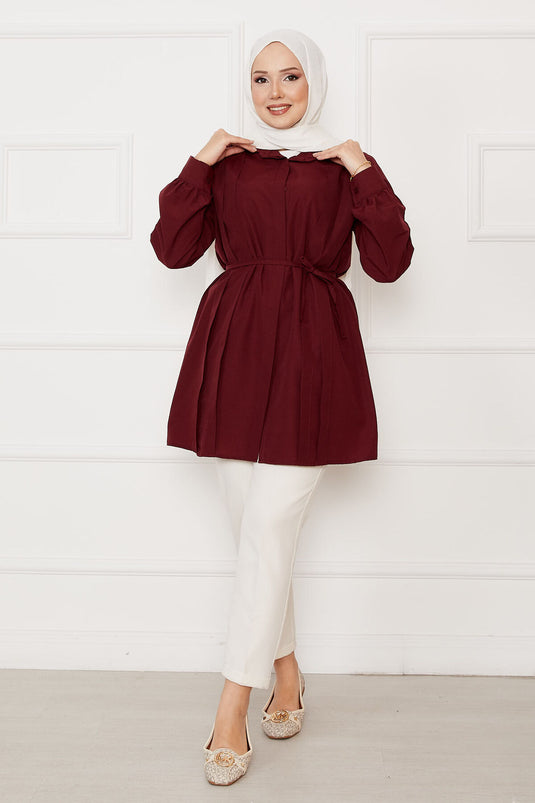 Chemise hijab à plis cachés et boutons cachés bordeaux