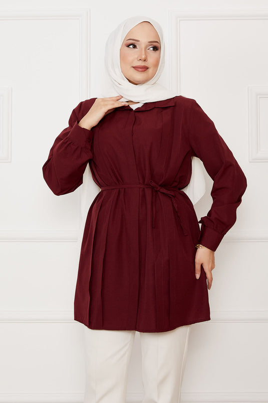 Chemise hijab à plis cachés et boutons cachés bordeaux