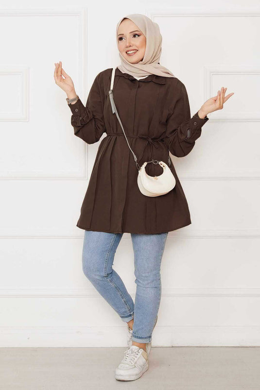 Chemise hijab à plis cachés et boutons cachés, marron