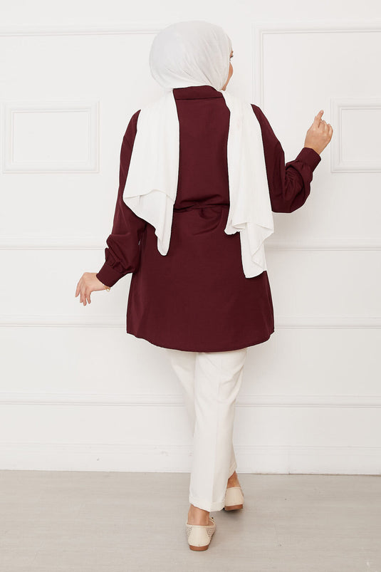Lange Modest Overhemd Met Knopen En Plissé Details