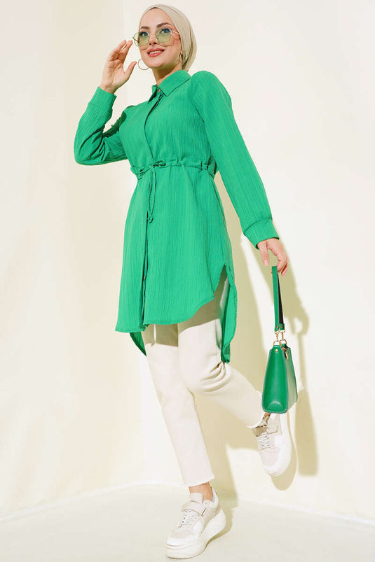 Boydan Gizli Düğmeli Tunik Yeşil
