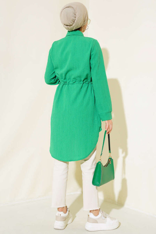 Boydan Gizli Düğmeli Tunik Yeşil