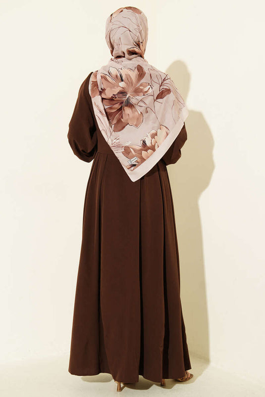 Boydan Gold Düğmeli Pensli Elbise Kahve