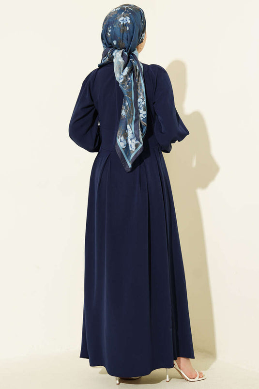 Boydan Gold Düğmeli Pensli Elbise Lacivert