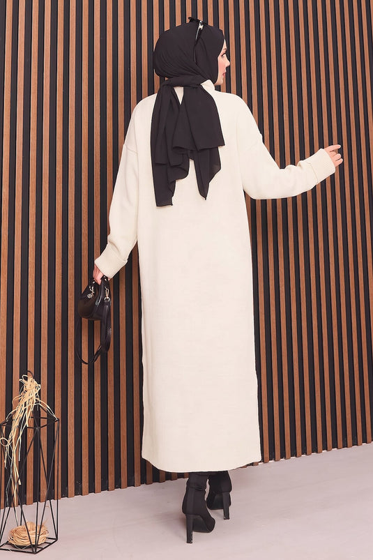 Boydan Gold Buttoned Modest Knit Cardigan In Ecru