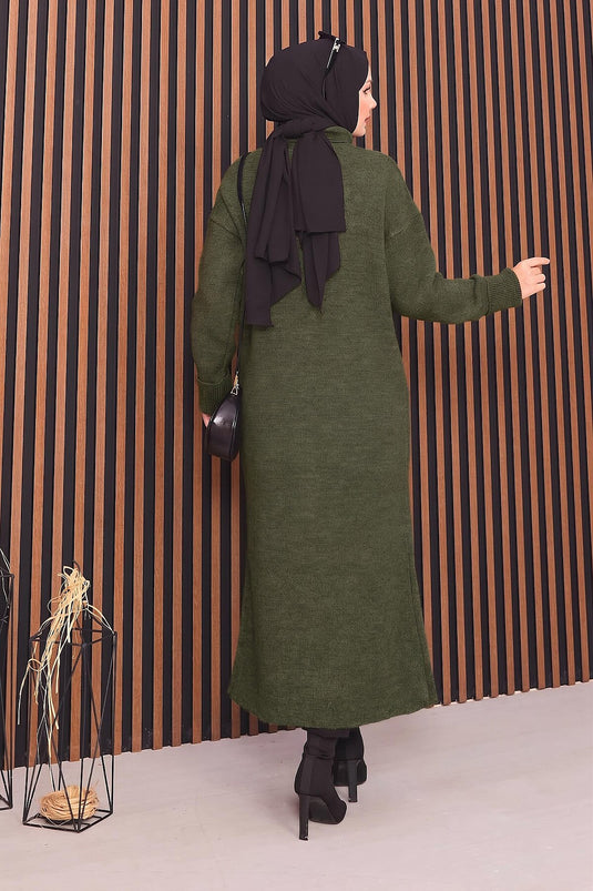 Boydan Gold Buttoned Modest Knit Cardigan In Khaki