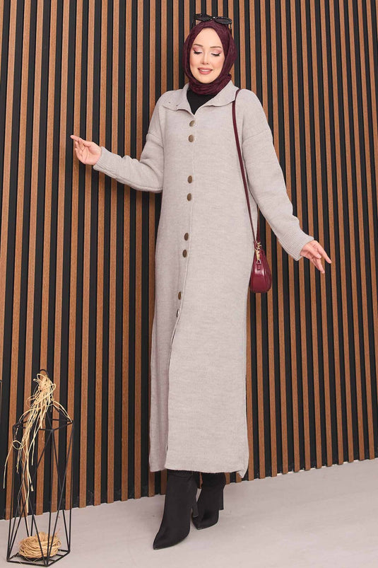 Gilet tricoté hijab avec boutons dorés sur toute la pierre