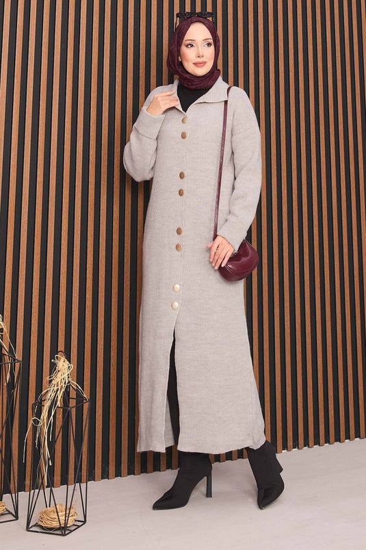 Gilet tricoté hijab avec boutons dorés sur toute la pierre