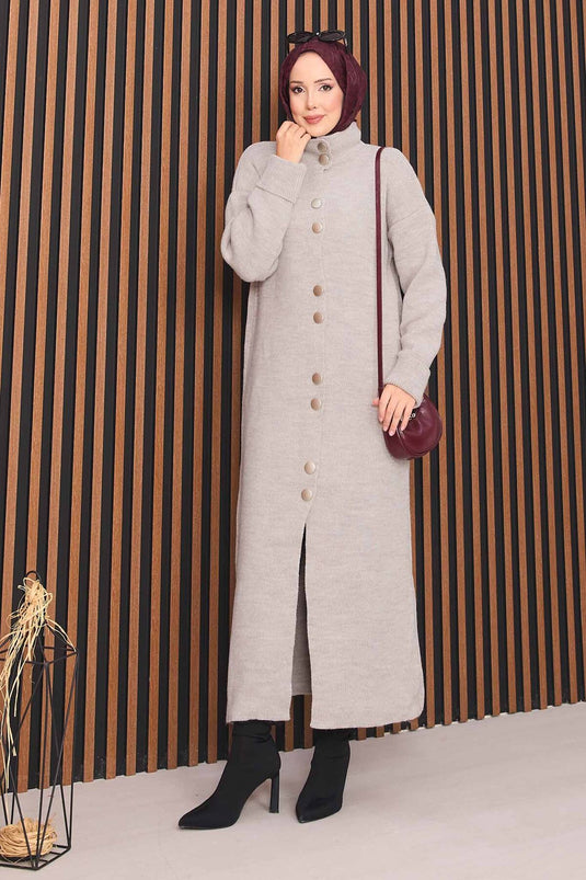 Gilet tricoté hijab avec boutons dorés sur toute la pierre