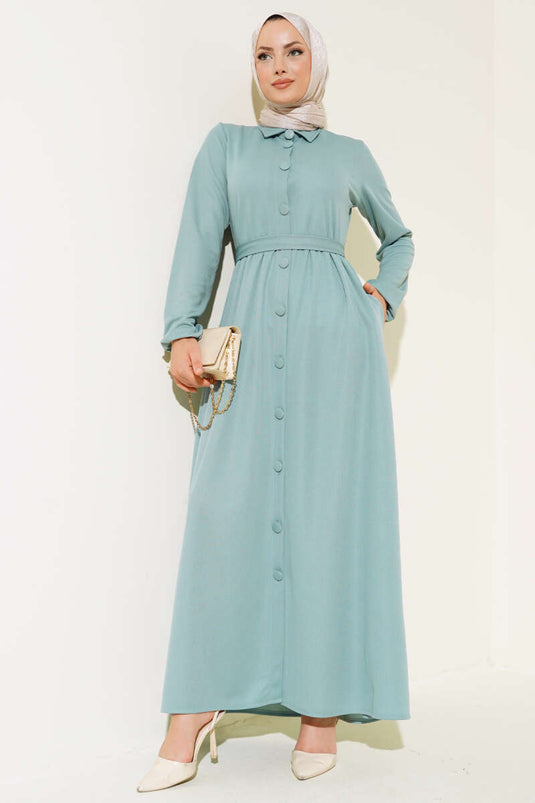 Buttoned Dress with Boydan Coating Mint
