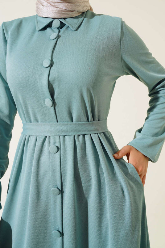 Buttoned Dress with Boydan Coating Mint