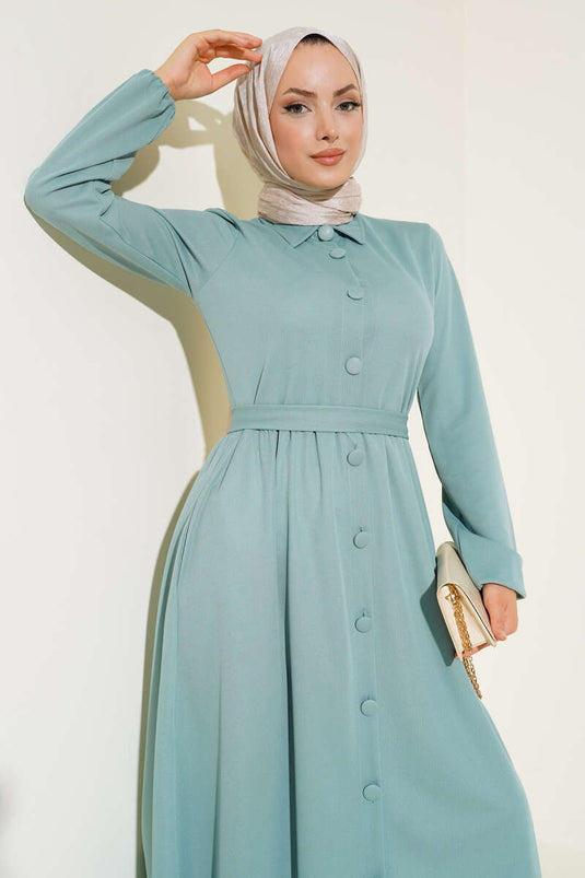 Buttoned Dress with Boydan Coating Mint