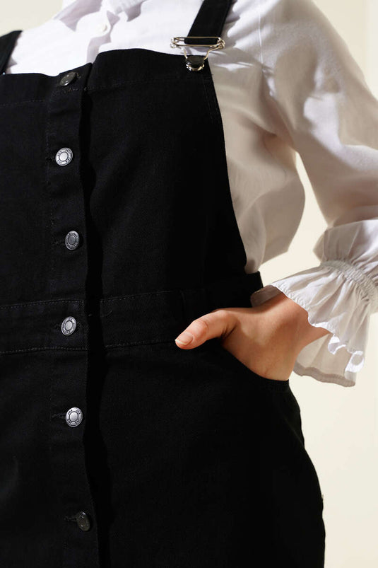 Jean à bretelles boutonnées en métal Slopet noir