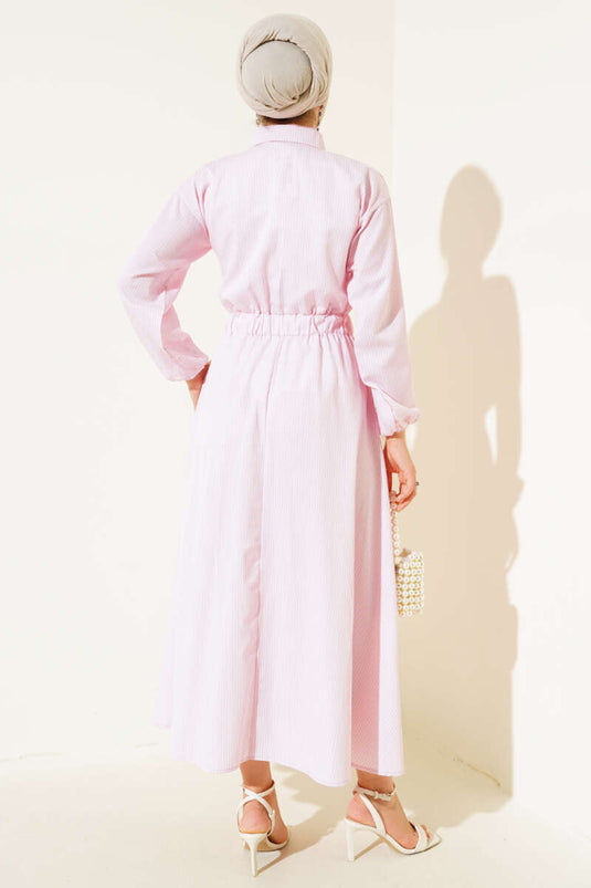 Boydan Metal Buttoned Striped Dress Powder