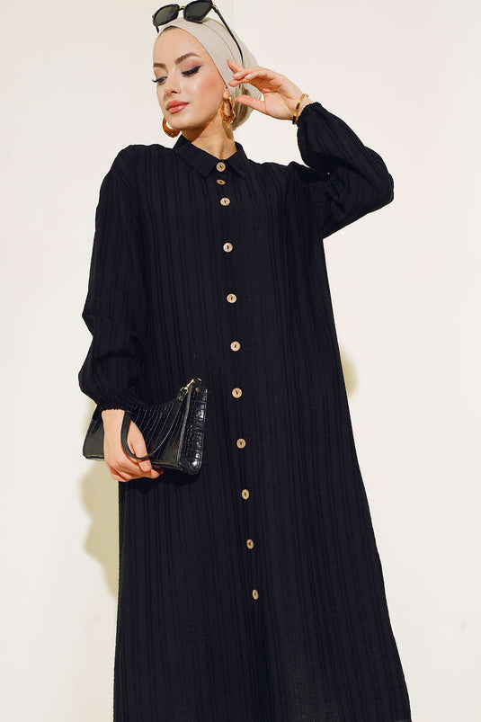 Tunique longue à boutons en bois, entièrement noire