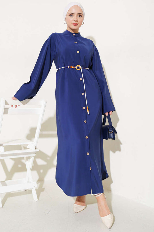 Robe All-over Tensel avec Boutons en Bois Bleu Marine