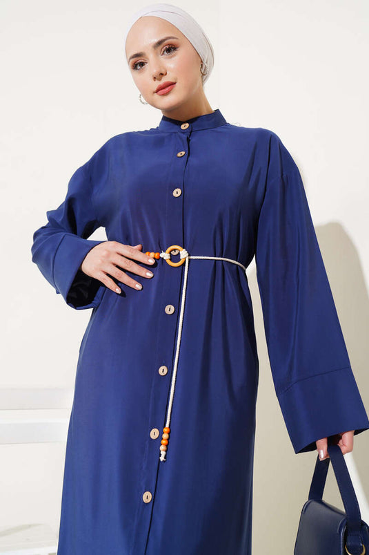 Robe All-over Tensel avec Boutons en Bois Bleu Marine