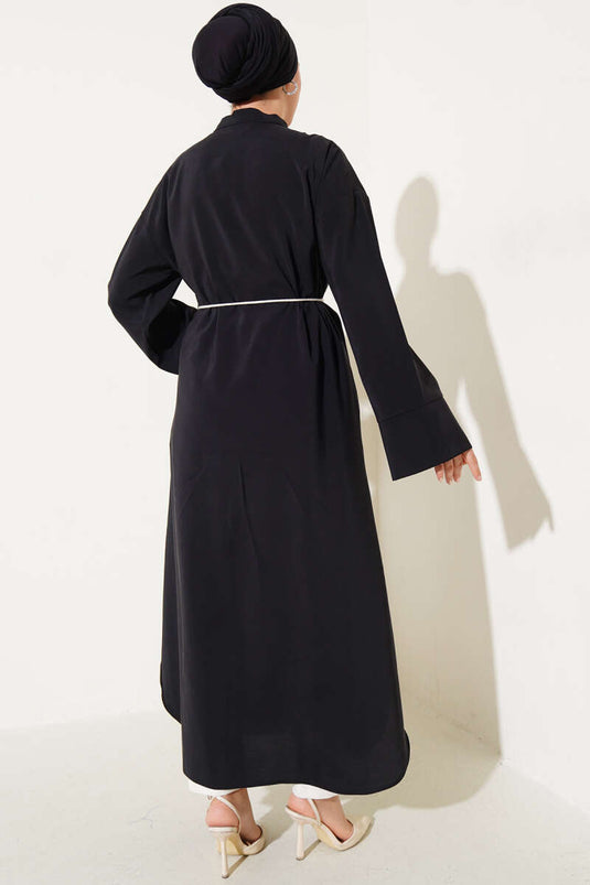 Robe Tensel à Boutons en Bois Allover Noir