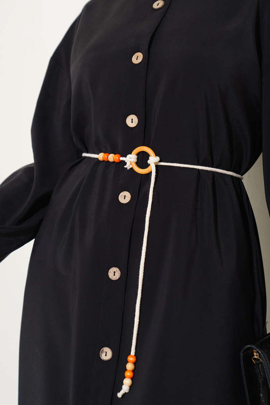 Robe Tensel à Boutons en Bois Allover Noir