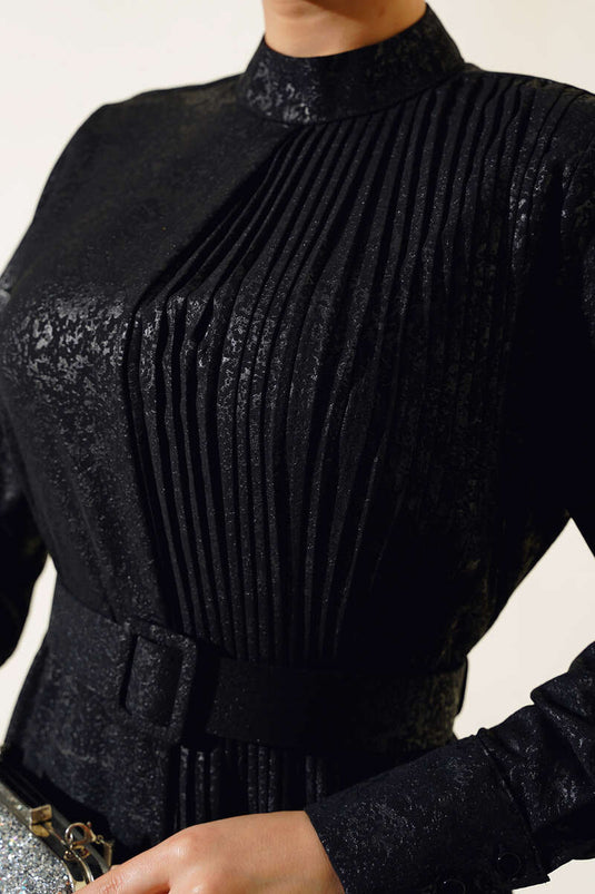 Boyfriend Half Pleated Dress Black