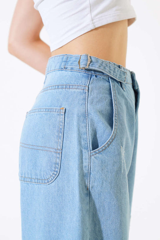 Boyfriend Tokalı Kot Pantolon Mavi