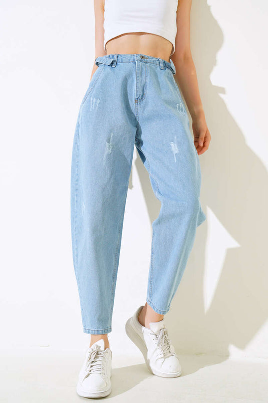 Boyfriend Buckle Jeans Blue