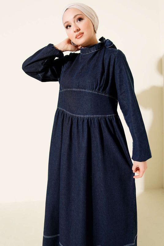 Robe en jean bleu marine à col halter