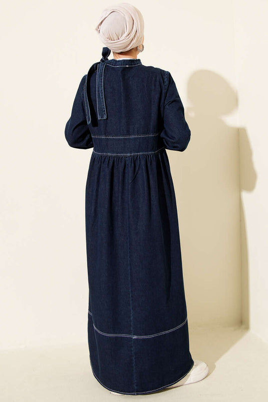 Robe en jean bleu marine à col halter