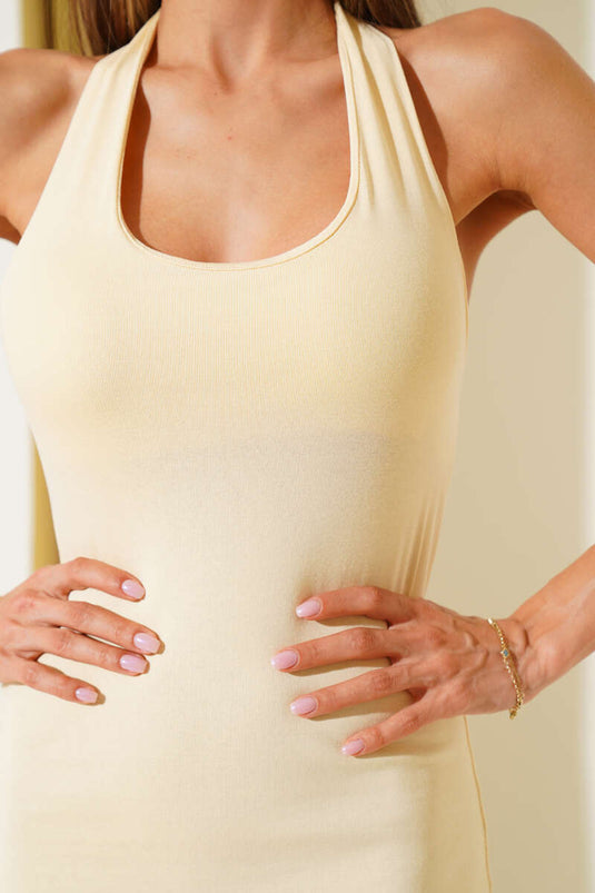 Robe mini jaune à col halter