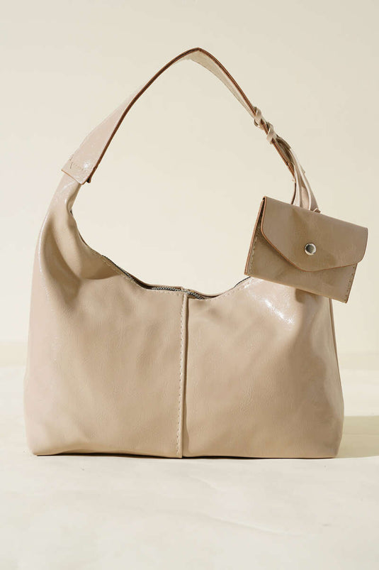 Bozuk Para Cüzdanlı Rugan Çanta Bej