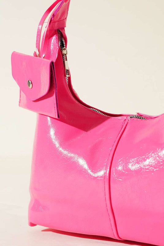 Bozuk Para Cüzdanlı Rugan Çanta Pembe