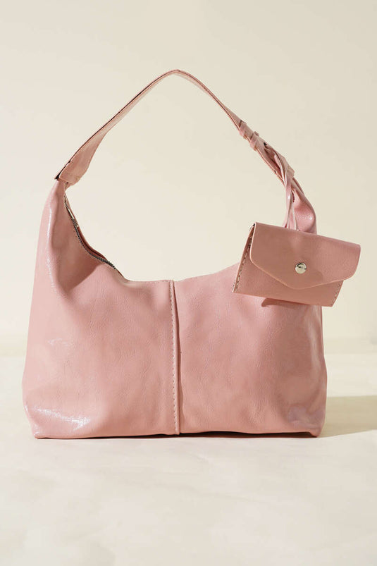 Sac en cuir verni avec porte-monnaie, poudre