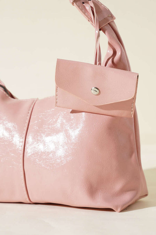 Sac en cuir verni avec porte-monnaie, poudre