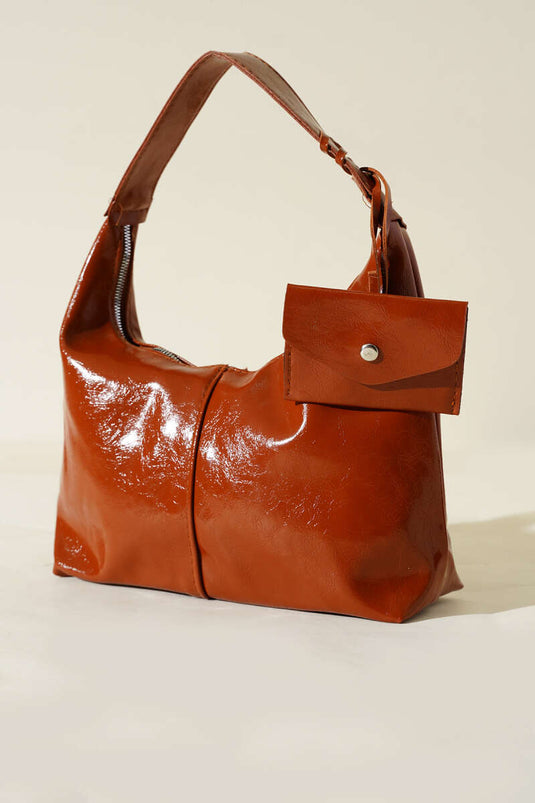 Porte-monnaie en cuir verni beige