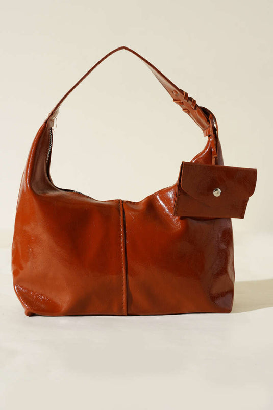 Porte-monnaie en cuir verni beige