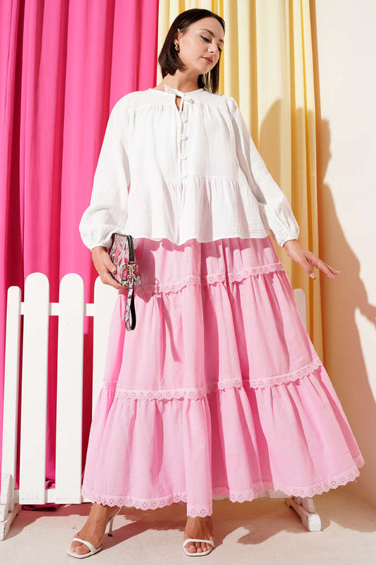 Brit Düğme Detaylı Bluz Ekru