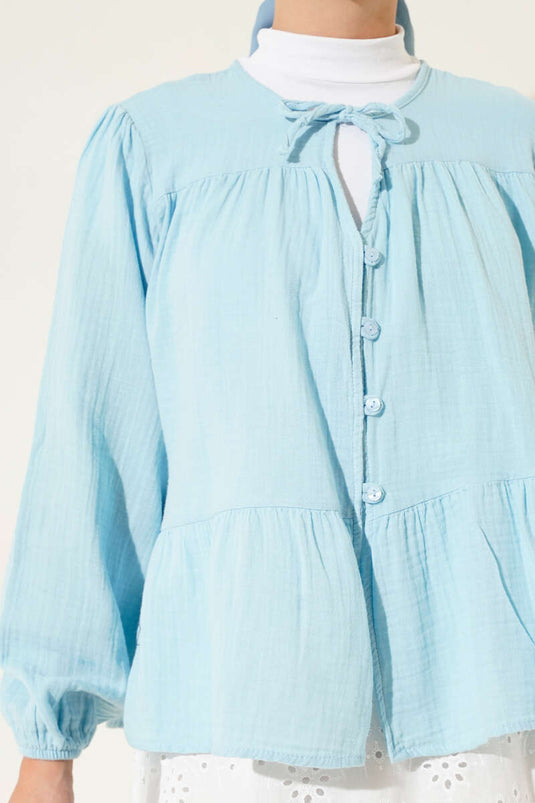 Brit Button Detailed Blouse Blue