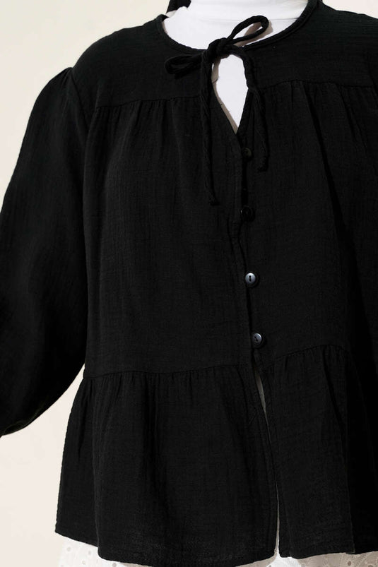 Brit Button Detailed Blouse Black