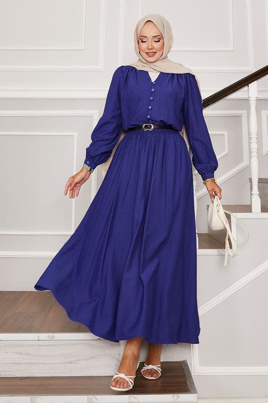 Brit Button Detail Skirt Two-Piece Set Blue