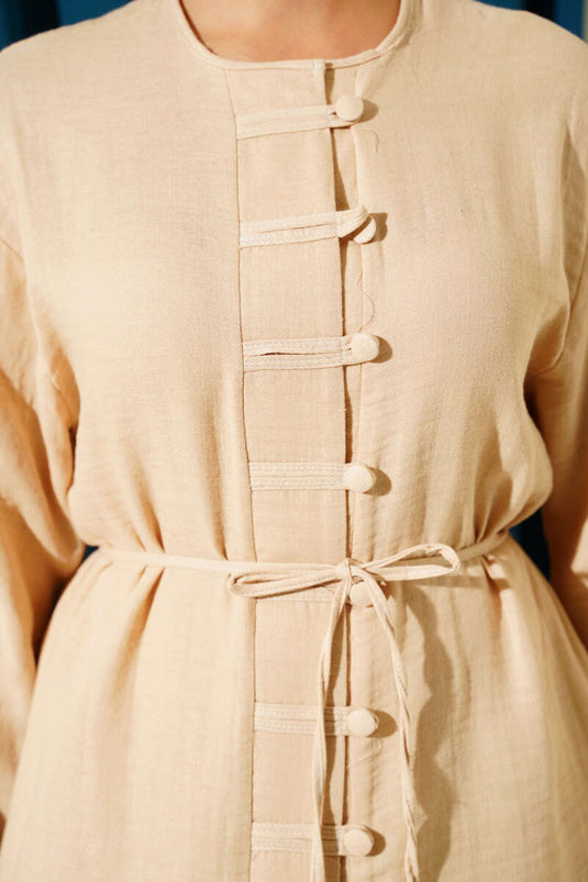 Brit Düğme Kaplamalı İkili Takım Latte